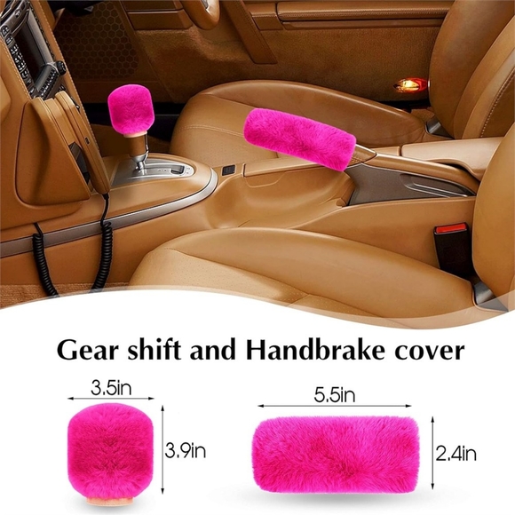 Car Interior Covers Set - 6 Pieces - Fluffy Rose Red, Short Hair - Picture 5 of 7